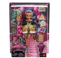 Monster High Scary Sweet Birthday Cleo de Nile fashion doll in gold birthday outfit with party accessories