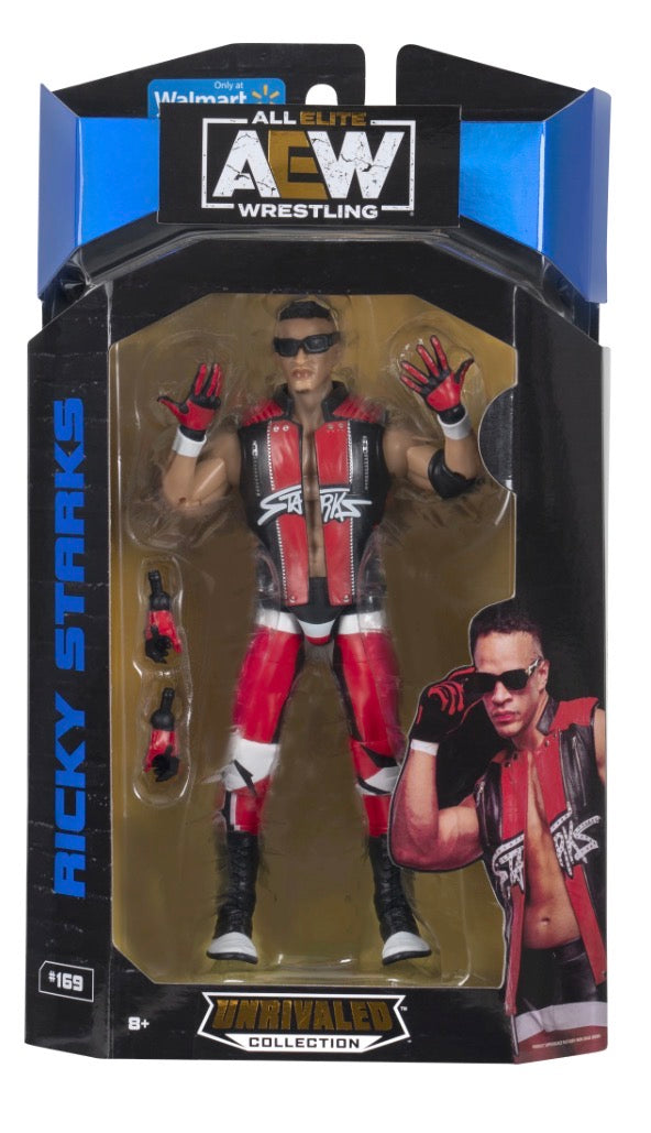AEW Unrivaled Collection Ricky Starks action figure #169 in packaging with red and black ring gear