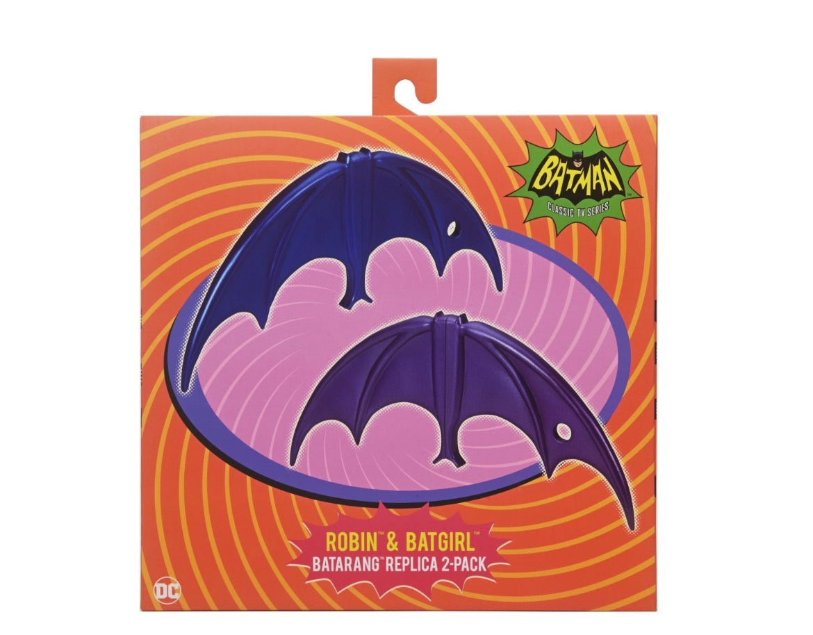 NECA Batman Classic TV Series Robin and Batgirl Batarang Replica 2-Pack in collector box packaging