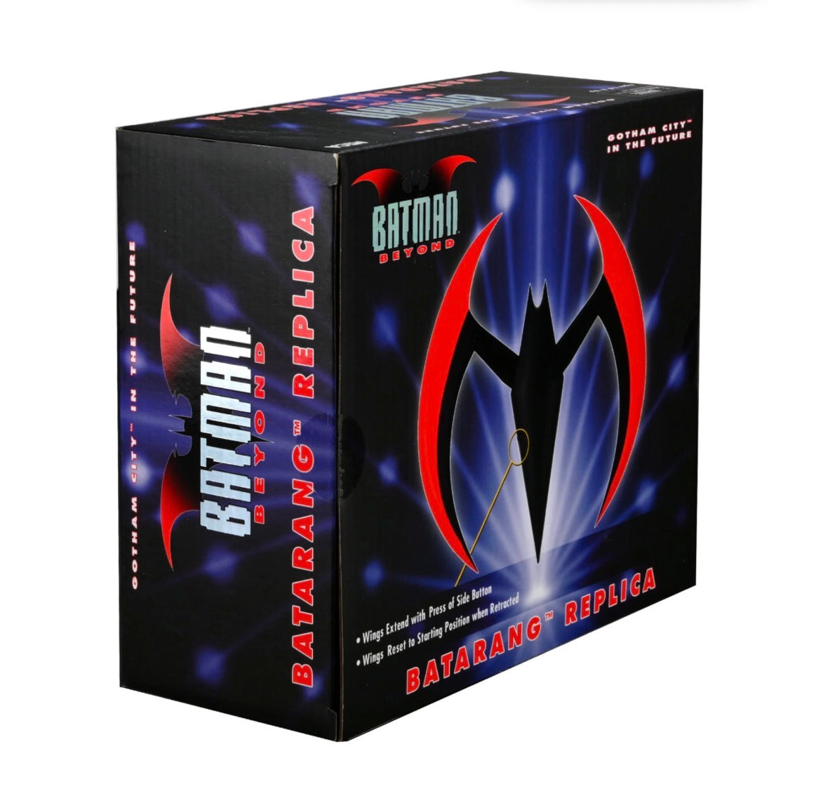 NECA Batman Beyond Batarang Replica in collector box packaging with extending wings feature