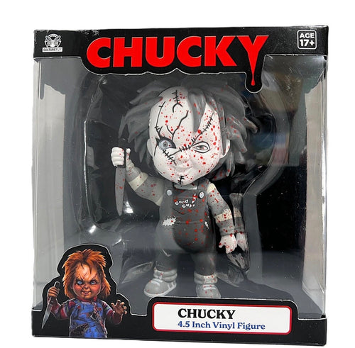 Culturefly Chucky 4.5 inch vinyl figure in black and white colorway with knife in collector box