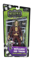 NECA Beetlejuice Red Tuxedo action figure in packaging with handbook and snake accessories