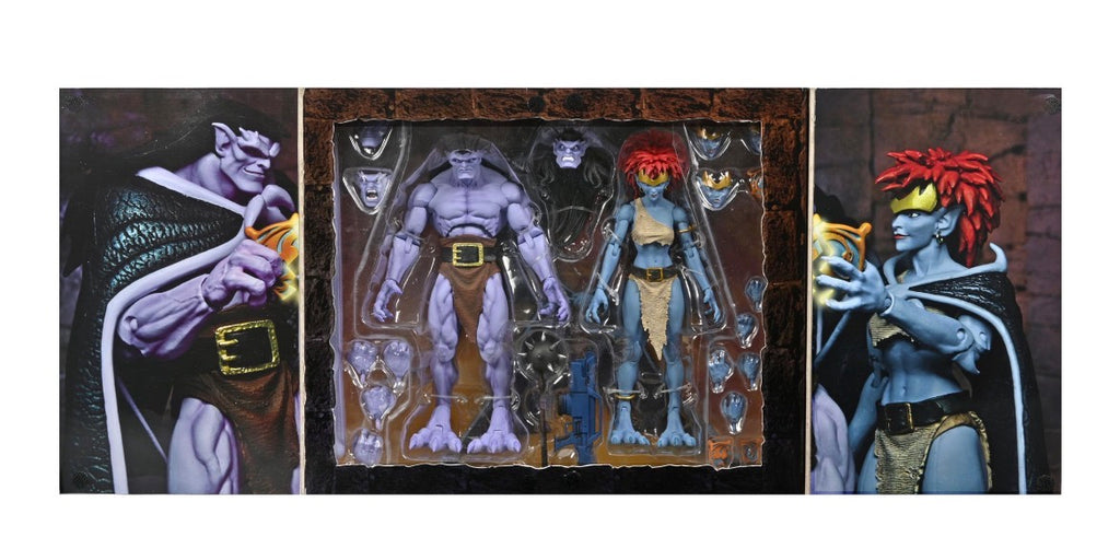 NECA Disney Gargoyles Goliath and Demona figures with all accessories displayed